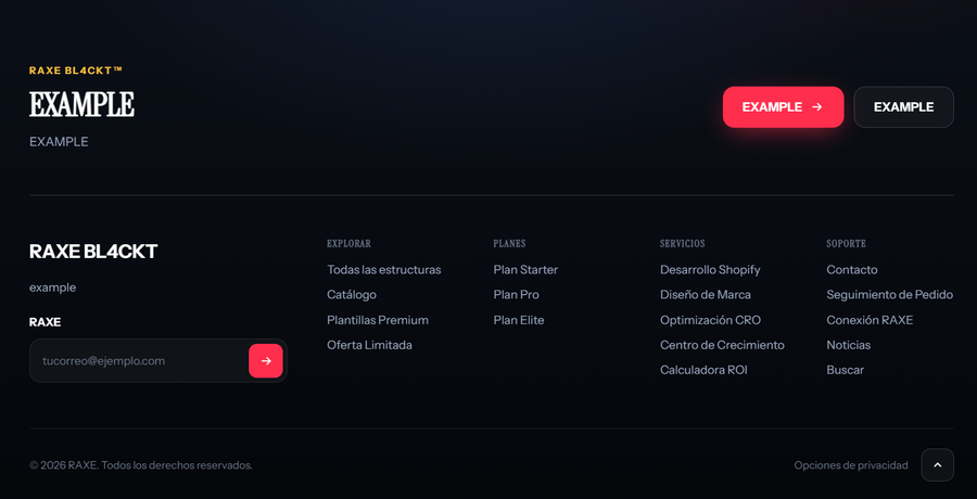 RAXE Footer — Premium Section Shopify