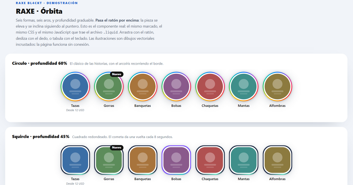 RAXE Orbit — Mostrador interactivo de categorías para Shopify