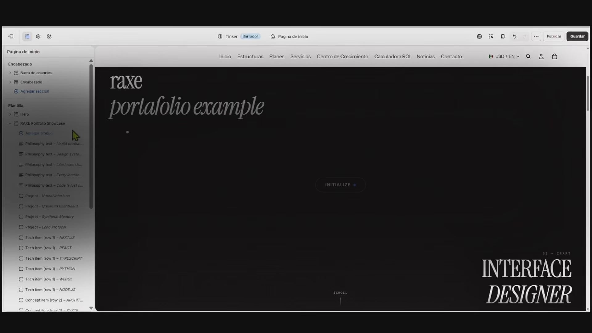 RAXE Portafolio - Premium page for shopify