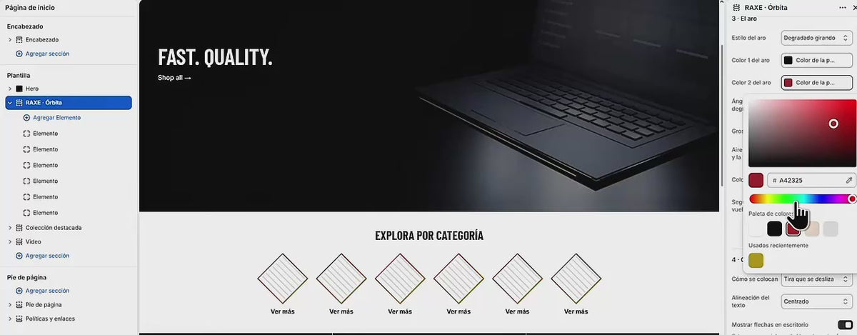 RAXE Orbit — Mostrador interactivo de categorías para Shopify