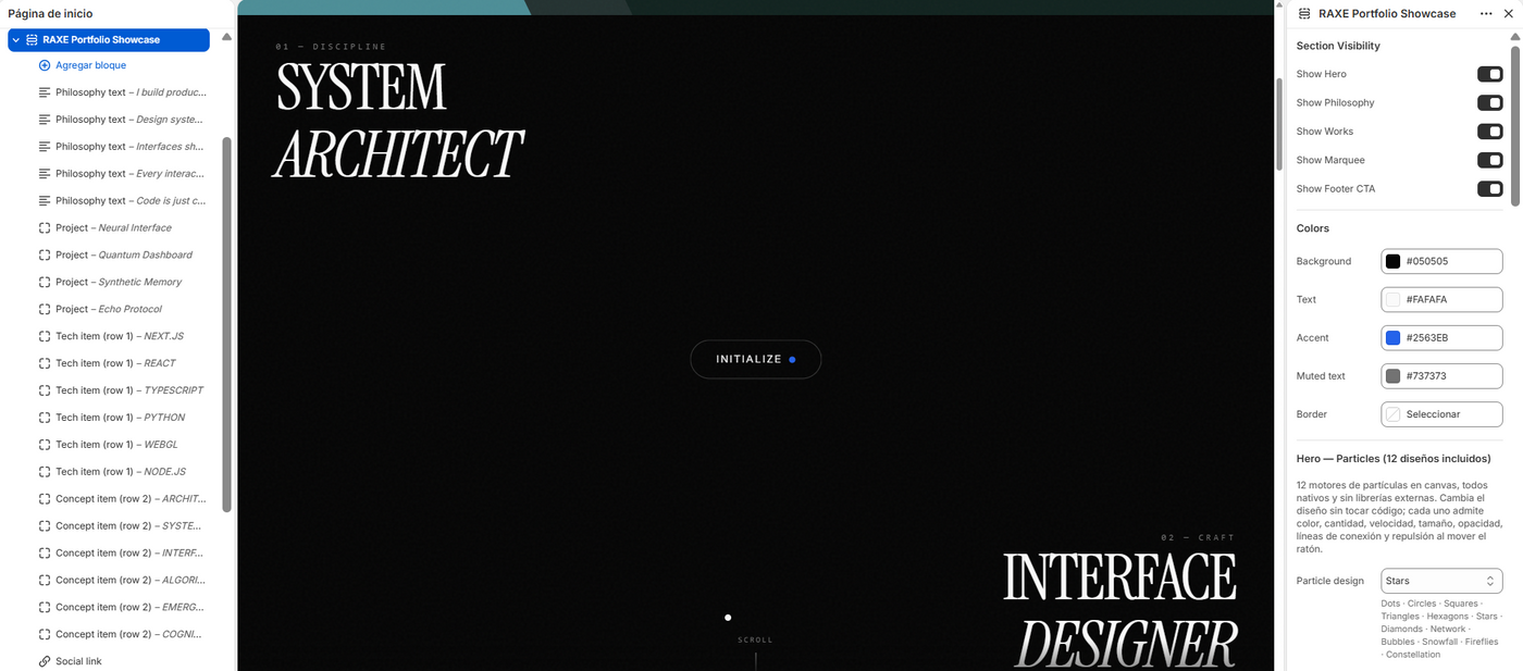 RAXE Portafolio - Premium page for shopify